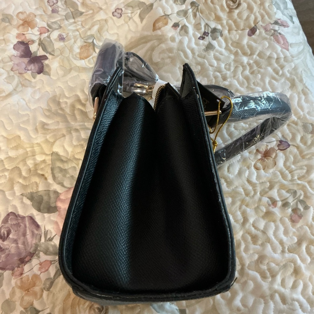 Bebe Gray/Black  Satchel with Monogram Pattern and Glossy Finish - Picture 6 of 12
